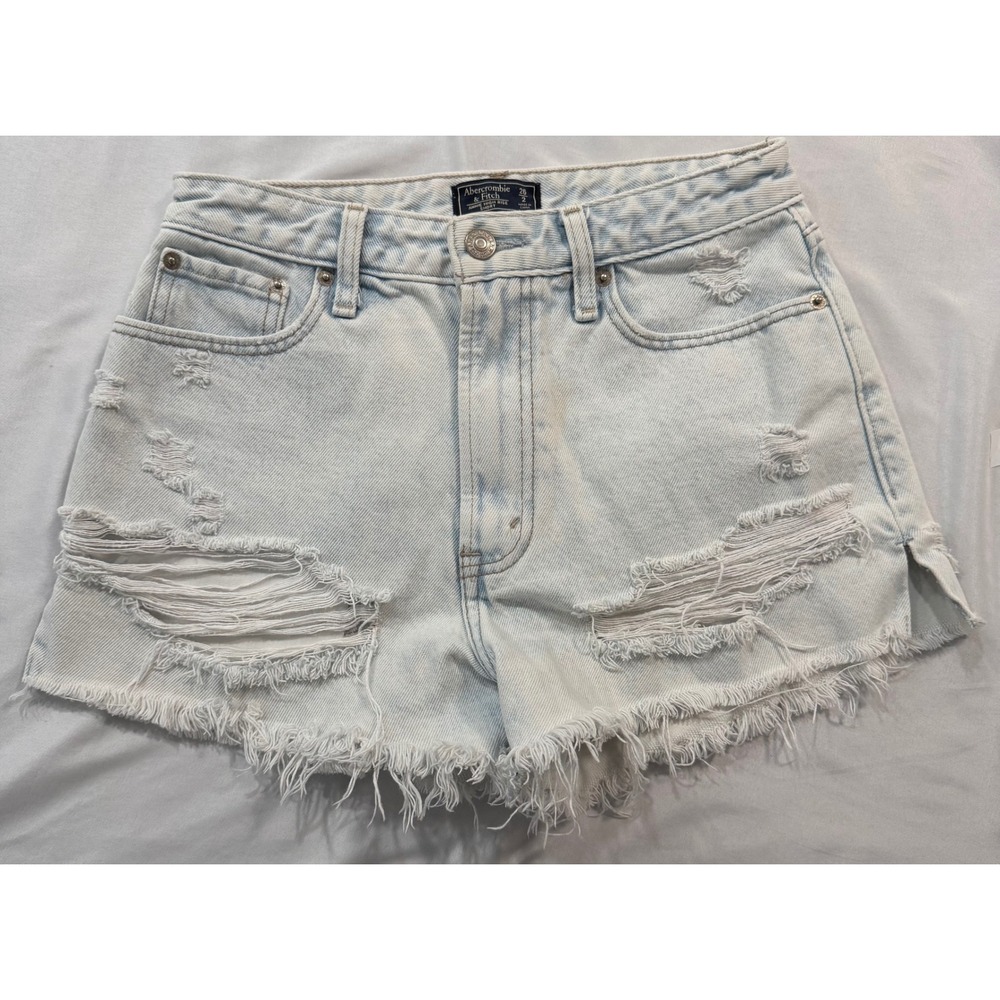 Abercrombie & Fitch Annie High Rise Distressed Denim Shorts Light Wash 26 2